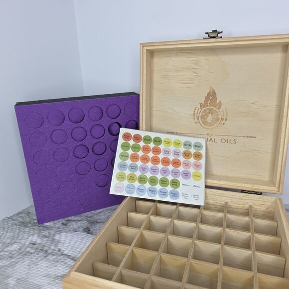 Wooden Essential Oil Box 36 Grid Storage Case Organizer Foam Pad Bottle Labels - Picture 1 of 10